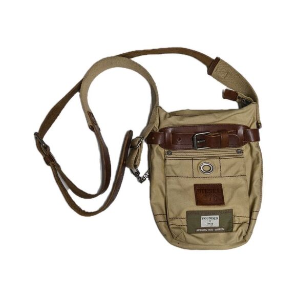 Diesel Crossbody Bag Canvas Shoulder Strap Leather & Buckle Utility Vintage Y2K
